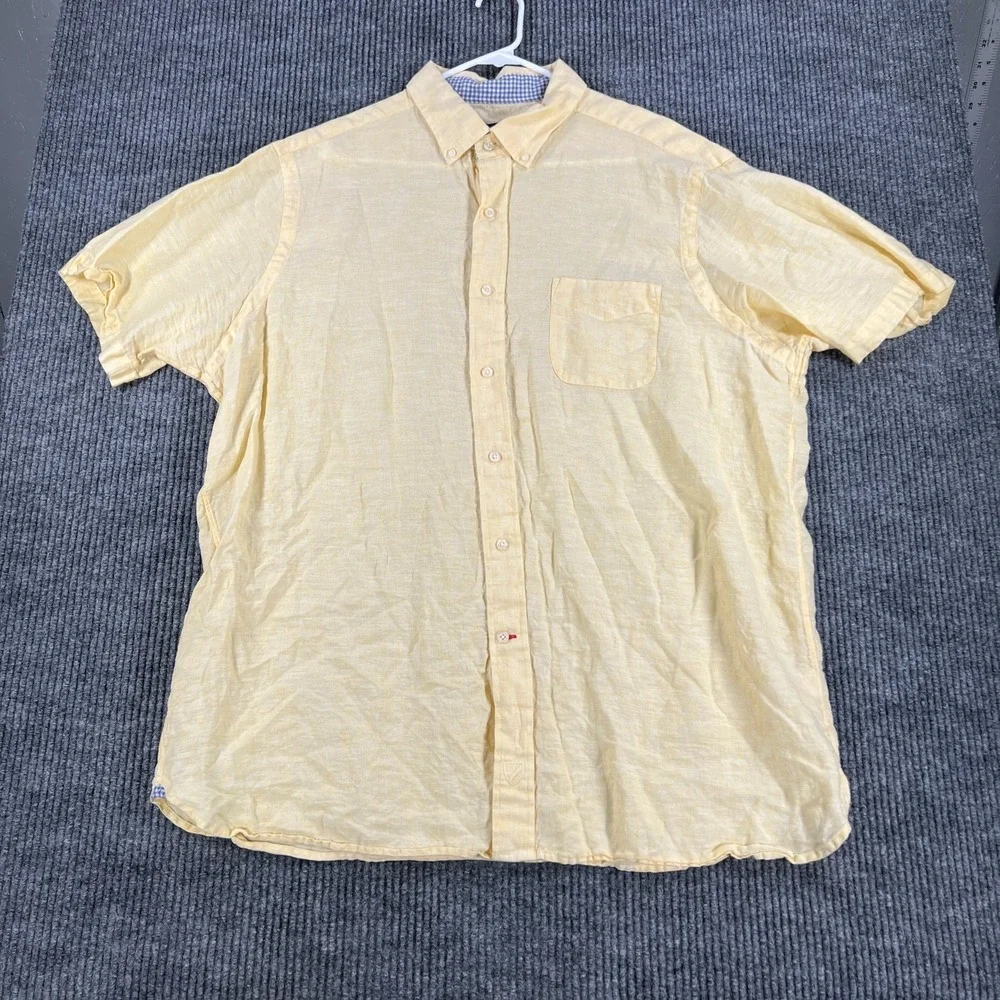 Cremieux Shirt‎ Mens XL Extra Large Yellow Linen Short Sleeve Button Down Casual